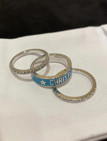 Dior gold letter blue enamel diamond ring set three-piece set-3710